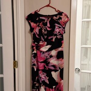 Banana Republic Black Floral Pink Printed Cap-Sleeve Dress